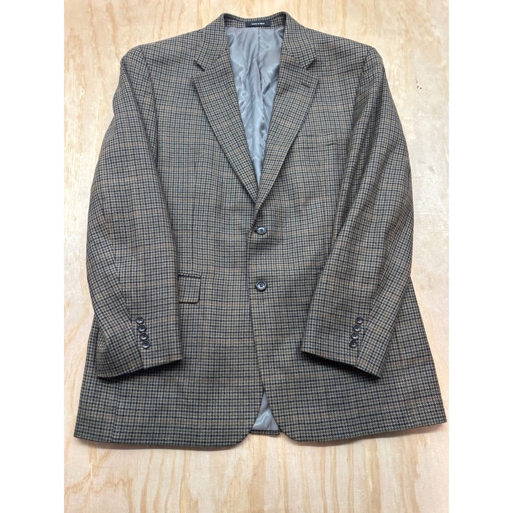 Lauren Ralph Lauren Mens 44L 100% Lambswool Blazer Brown Houndstooth Sport Coat